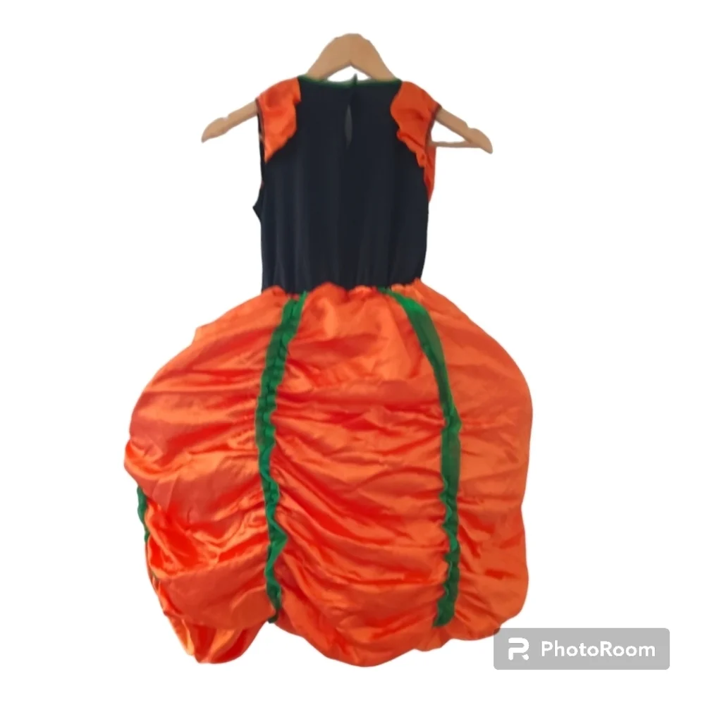 Halloween Pumpkin Witch Costume Orange Green and Black Dress with Mini H…